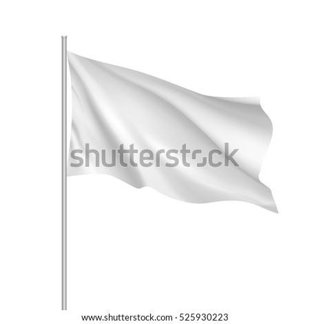 White waving flag template. Clean horizontal canvas, for your design. Empty blank of flag on flagpole. Vector 3d mockup.