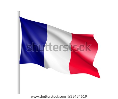 Waving flag of France state. Illustration of European country flag on flagpole with red and white colors. Vector 3d icon isolated on white background