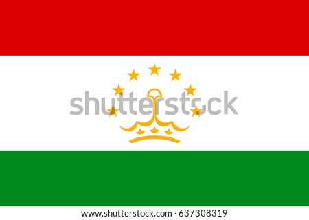 National flag of Tajikistan Republic. Patriotic sign in official national country colors - green, red and white. Symbol of Central Asia state. Vector icon illustration