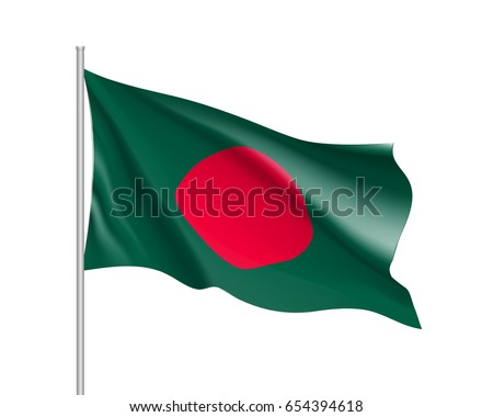 Waving flag of Bangladesh. Illustration of Asian country flag on flagpole. Vector 3d icon isolated on white background