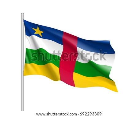 Central African Republic flag. Illustration of African country waving flag on flagpole. Vector 3d icon isolated on white background. Realistic illustration