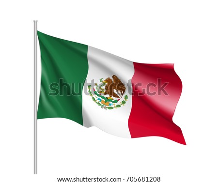 Waving flag of Mexico. Illustration of North America country flag on flagpole. 3d vector icon isolated on white background