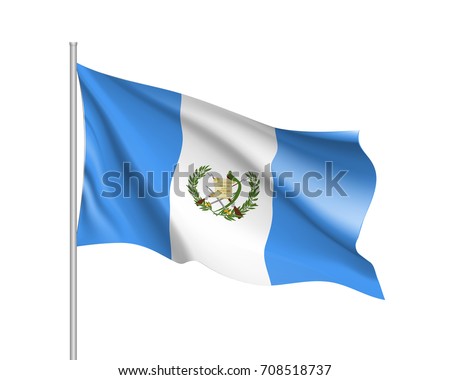 Waving flag of Guatemala. Illustration of North America country flag on flagpole. 3d vector icon isolated on white background