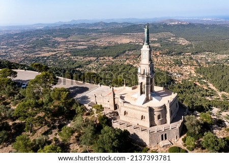 Aerial view of Santuari de Sant Salvador monastery, Puig de Sant Salvador, near Felanitx, Migjorn region, Mallorca, Balearic Islands, Spain Photo stock © 
