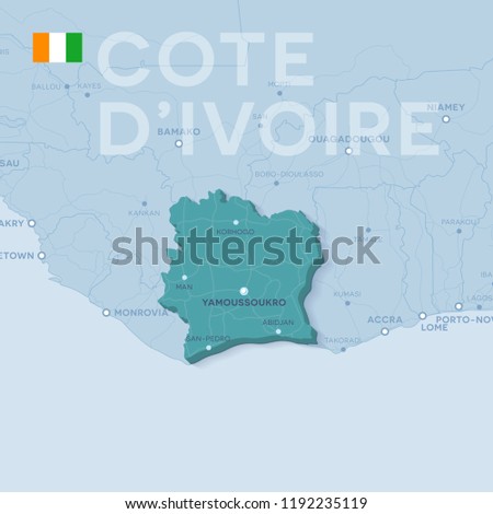 3d verctor map of cities and roads in Africa. Cote d'Ivoire and its neighbors.