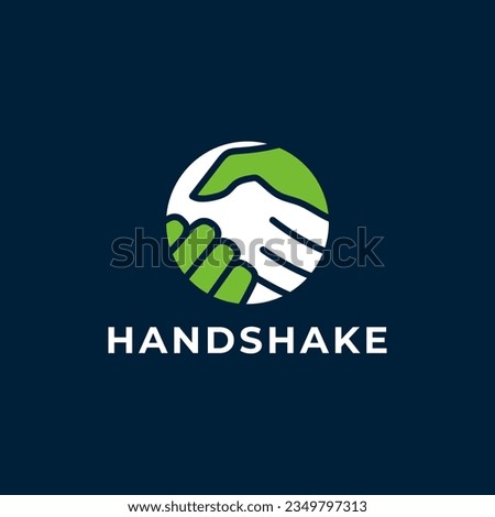 Handshake Logo. Two Hands Make a Deal in Blue and Green Circle Shape isolated on White Background. Usable for Business and Cooperation Logos. Flat Vector Logo Design Template Element.