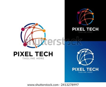 Pixel technology logo designs concept vector, Network Internet logo symbol