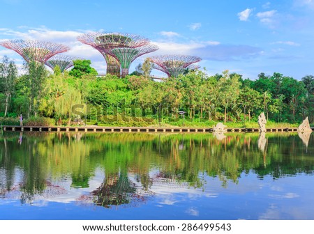 SINGAPORE - JUNE, 12: Super Tree Grove  Gardens by the Bay is the one of attractive Singapore's landmark Where five-minute walk from Bay front MRT Station. SINGAPORE JUNE,12 2015