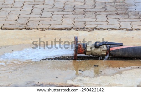 water tube and water flow and run waste in nature background