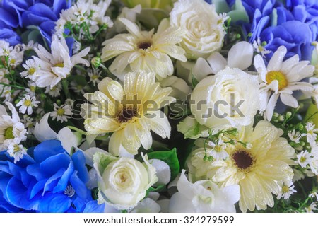 wedding bouquet with bush of floral variety.Background of Beautiful flower wedding decoration