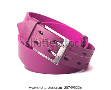 Pink leather belt isolated on white background