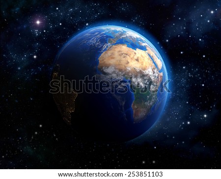 Face of the Earth. Imaginary view of planet earth in outer space. Elements of this image furnished by NASA