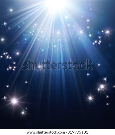 Magic shiny blue background with star lights raining down