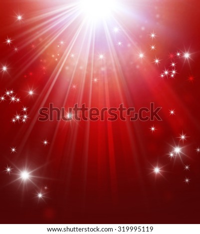 Magic shiny red background with star lights raining down