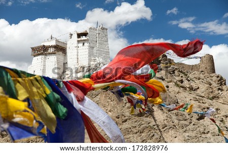 Namgyal Tsemo Gompa with prayer flags - Leh - Ladakh - Jammu and Kashmir - India