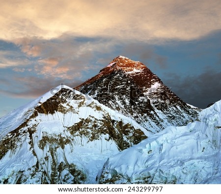 Evening view of Mount Everest from Kala Patthar with beautiful clouds - way to Everest base camp - Nepal