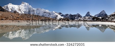 Panoramic view from gokyo valley near mount Cho Oyu base camp, Mount Everest area, Khumbu valley, Nepal