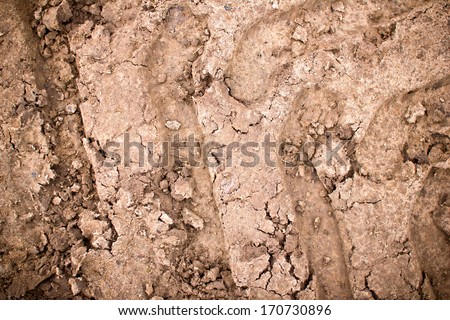 Dirty grunge tyre track on wet sand texture