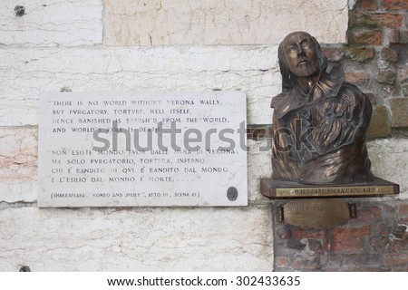 VERONA, ITALY - MARCH 17: William Shakespeare statue at Piazza Bra on March 17, 2015 in Verona.