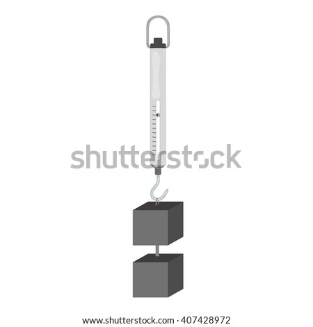 Isolated gray dynamometer with a hook, result indicator and cube weight load for scientific purposes on a white background - Eps10 Vector graphics and illustration