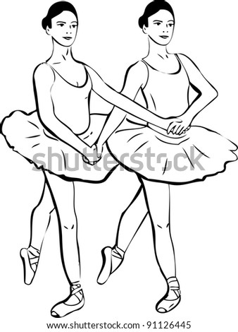 sketch of two girls standing in a pair of ballerina