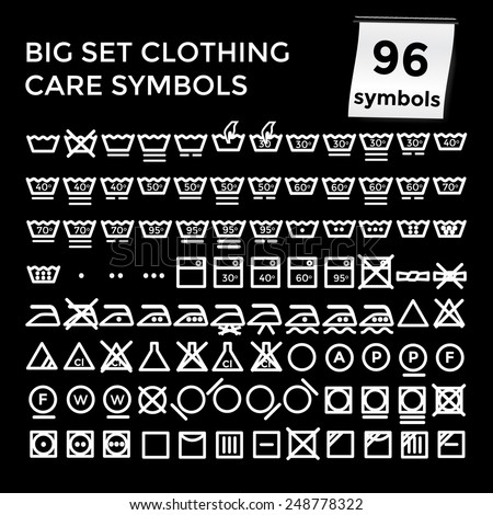Vector illustration set of apparel care instruction symbols on black background
