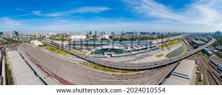 Aerial view of Passenger and freight trains at Bang Sue Grand Station in Bangkok, Thailand on Bang Sue railway station is one of largest transport hubs Stock foto © 