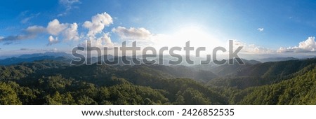Image, Stock Photo Mountain panorama in morning light