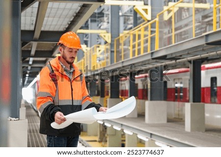 Similar – Image, Stock Photo A construction site is secured by green plastic barrier beacons / lane narrowing / construction fence