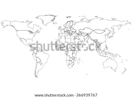 An Illustration of very fine outline of the world. with country borders (From Source World Map - https://earthdata.nasa.gov) -Eps10 vector format