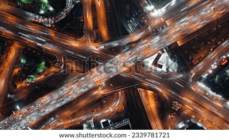 Similar – Image, Stock Photo Car moving on bridge in europe small town, aerial view