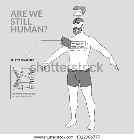 Are we still human? Futuristic illustration in linear style. DNA settings/science/ Genes concept