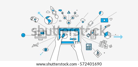 Connected on mobile device. Internet of things concept. Modern illustration in linear style infographics.