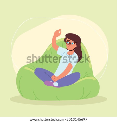 girl sitting in bean bag chair cartoon