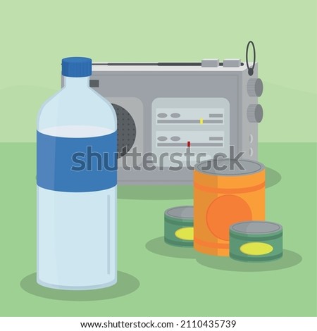 disaster preparedness kit with radio, and food