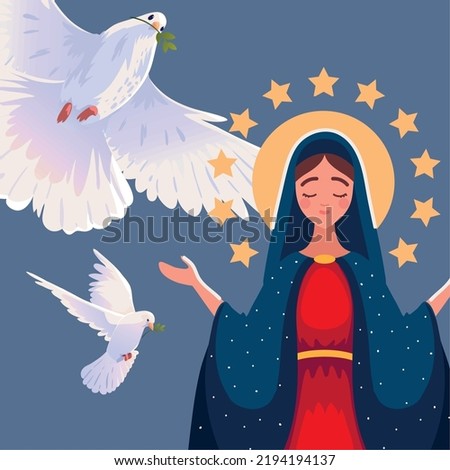 flying doves and Assumption Virgin Mary, design