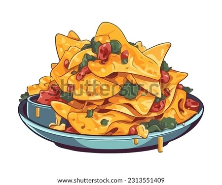Stack of nachos with sauce and cheese icon isolated