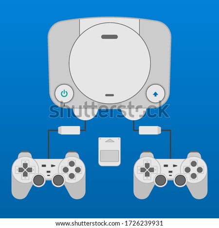 Retro game console with controller vector illustration. Classic game console flat design.