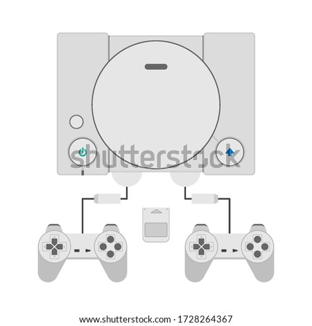 Retro game console with controller vector illustration. Another version Classic game console flat design.