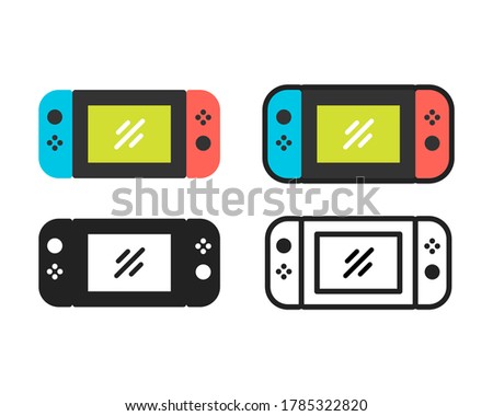 Simple game gadget icon collection in various styles. Set of handheld gaming. Sign of video game switch concept. Symbol of gaming isolated on white background. Flat vector graphic illustration. 03
