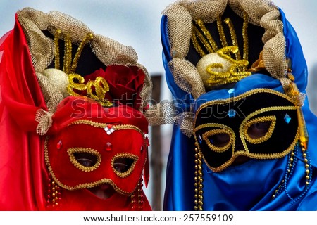 VENICE, ITALY - JANUARY 29, 2008: Unidentified persons with Venetian carnival masks in Venice, Italy. At 2008 it is held from January 26th to February 5th.