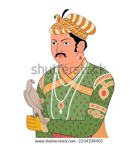Vector Illustration of Jalal-ud-din Mohammad Akbar the greatest King of Mughal Emperor