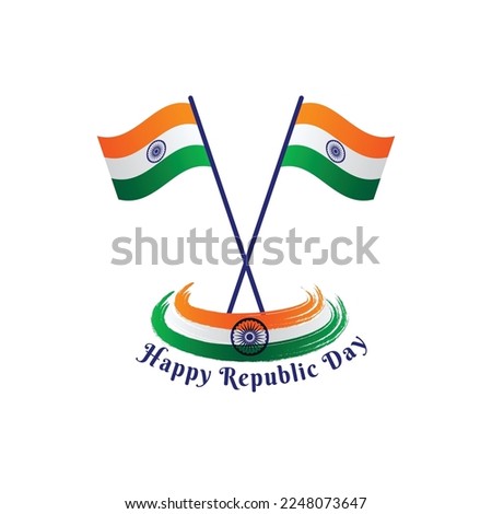 Illustration of India Flag, Double Flag Stand, Beautiful Minimal Grungy Brush Stroke Tri Color Indian Flag Stand Design