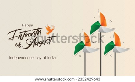 Indian Independence Day celebration banner with Realistic Tricolor Pinwheels. 15th of August poster template