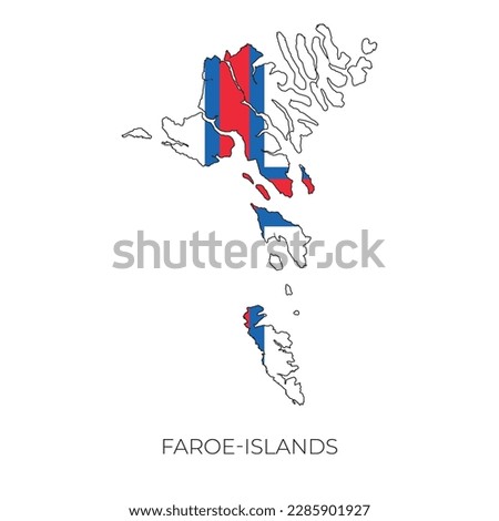 Faroe Island map and flag. Detailed silhouette vector illustration	
