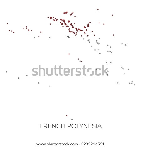 French Polynesia map and flag. Detailed silhouette vector illustration	