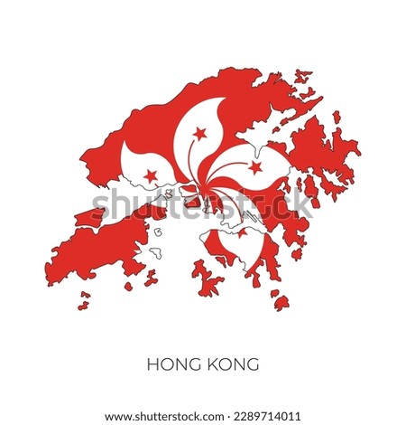 Hong Kong map and flag. Detailed silhouette vector illustration