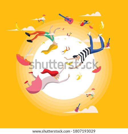 Sunny Holiday Skyfalling Physical Distancing Vector Illustration