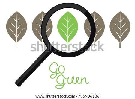 Sign with green and grey leaves and the inscription made by hand Go green. Logo. Bio. Eco. Icon