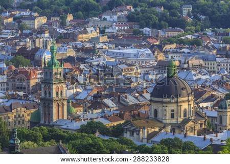 LVIV, UKRAINE - APRIL, 31, 2015: View of the city of Lviv from the High Castle Park, Ukraine